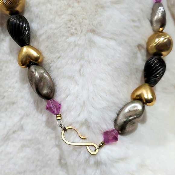 RARE UNIQUE CHUNKY STATEMENT BEAD  NECKLACE HEAVY HEARTS ROCKS GEMS HEAVY - Picture 4 of 10